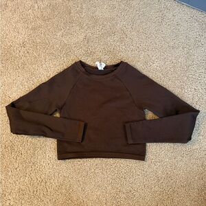 aerie Waffle-Knit Long Sleeve Crop Top - Dark Brown